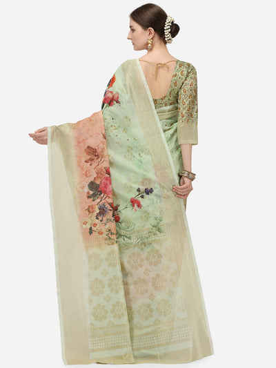 Indyancart RV Women's Banarasi Jacquard Zari Weaving Digital Printed Saree  ( KVD1139 )