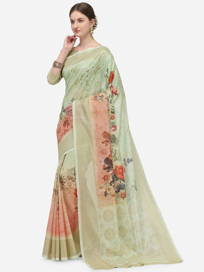 Indyancart RV Women's Banarasi Jacquard Zari Weaving Digital Printed Saree  ( KVD1139 )