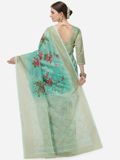 Indyancart RV Women's Banarasi Jacquard Zari Weaving Digital Printed Saree  ( KVD1140 )