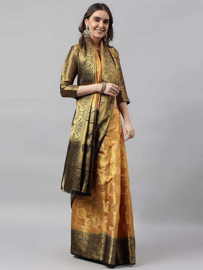 Indyancart RV Women's Banarasi Silk With Jacquard Print Saree  ( KVD1141 )