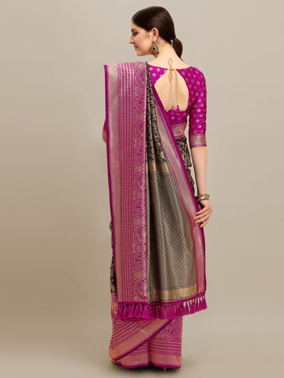Indyancart RV Women's Banarasi Silk With silver Zari weaving Saree  ( KVD1182 )