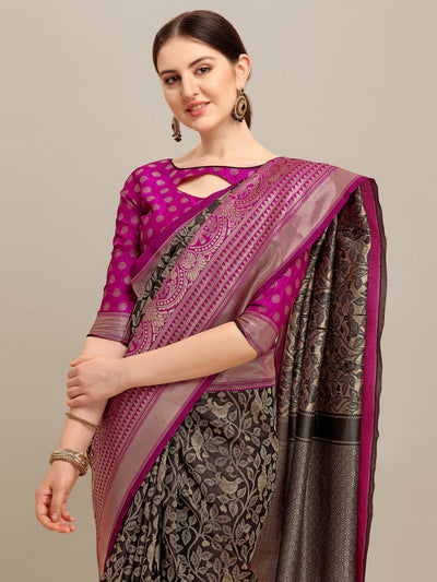 Indyancart RV Women's Banarasi Silk With silver Zari weaving Saree  ( KVD1182 )