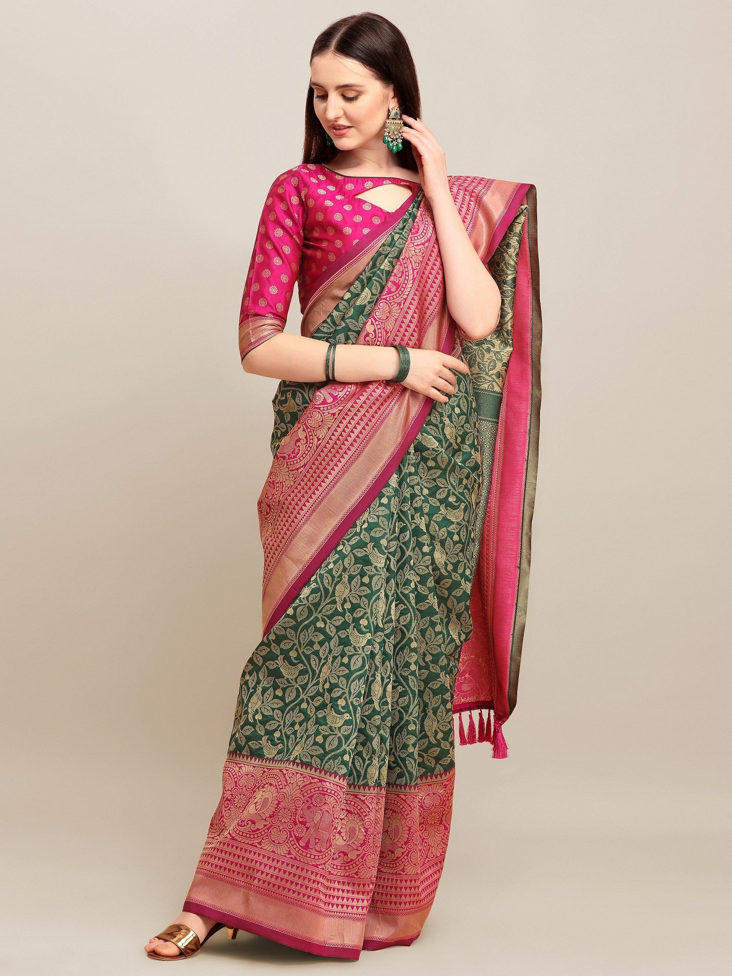 Dhiyona RV Women's Banarasi Silk With silver Zari weaving Saree  ( KVD1183 )