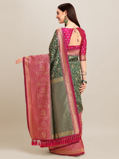 Indyancart RV Women's Banarasi Silk With silver Zari weaving Saree  ( KVD1183 )