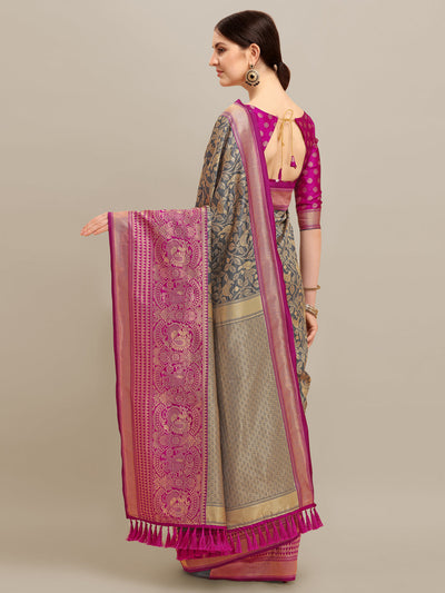 Indyancart RV Women's Banarasi Silk With silver Zari weaving Saree  ( KVD1184 )