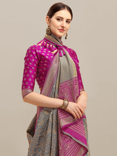 Indyancart RV Women's Banarasi Silk With silver Zari weaving Saree  ( KVD1184 )