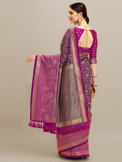 Indyancart RV Women's Banarasi Silk With silver Zari weaving Saree  ( KVD1185 )