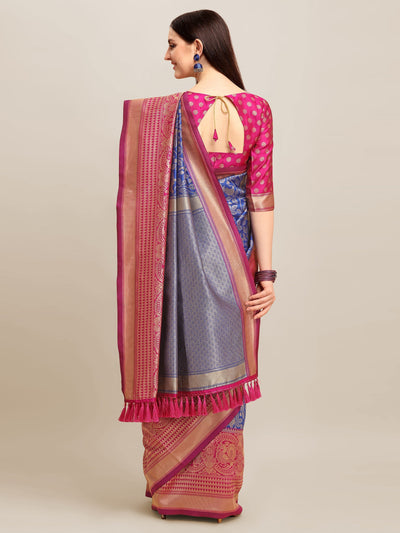 Indyancart RV Women's Banarasi Silk With silver Zari weaving Saree  ( KVD1186 )