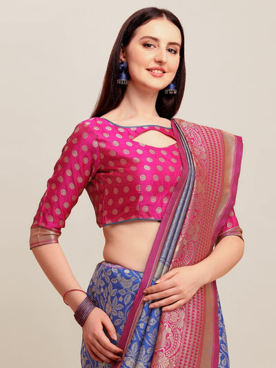 Indyancart RV Women's Banarasi Silk With silver Zari weaving Saree  ( KVD1186 )