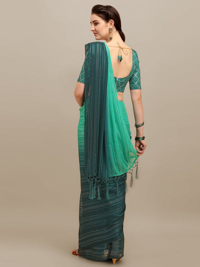 Indyancart RV Women's Silk Blend Silver Zari Weaving Saree With Sequins Blouse ( KVD1189 )