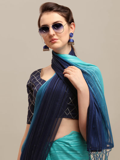 Indyancart RV Women's Silk Blend Silver Zari Weaving Saree With Sequins Blouse ( KVD1192 )