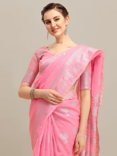 Indyancart RV Women's Banarasi Cotton Silk With Silver Zari weaving Saree  ( KVD1194 )
