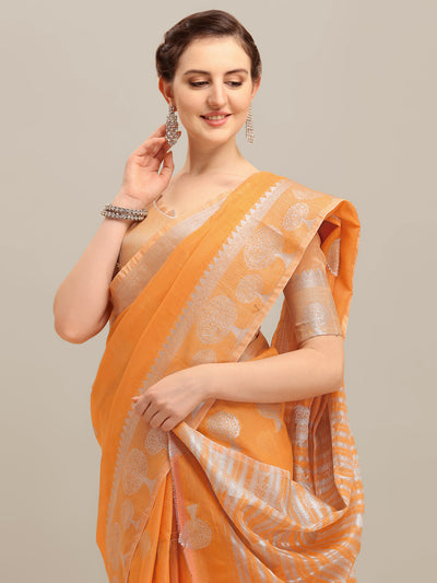 Indyancart RV Women's Banarasi Cotton Silk With Silver Zari weaving Saree  ( KVD1199 )