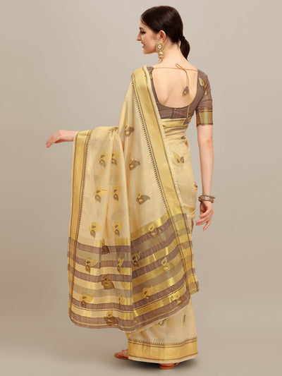 Indyancart RV Women's Linen Cotton Silk Floral Zari Printed Work  Exclusive Saree ( KVD1203 )
