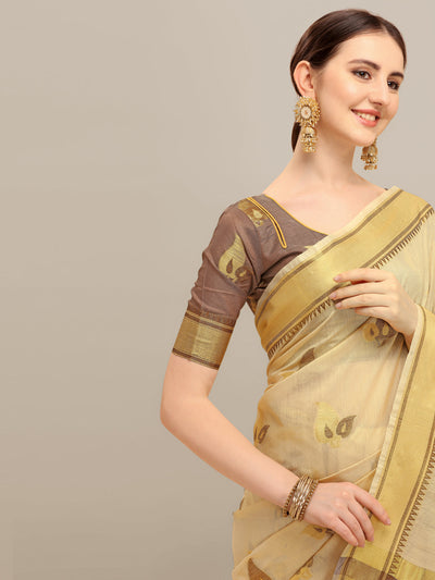 Indyancart RV Women's Linen Cotton Silk Floral Zari Printed Work  Exclusive Saree ( KVD1203 )