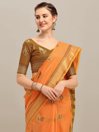 Indyancart RV Women's Linen Cotton Silk Floral Zari Printed Work  Exclusive Saree ( KVD1206 )