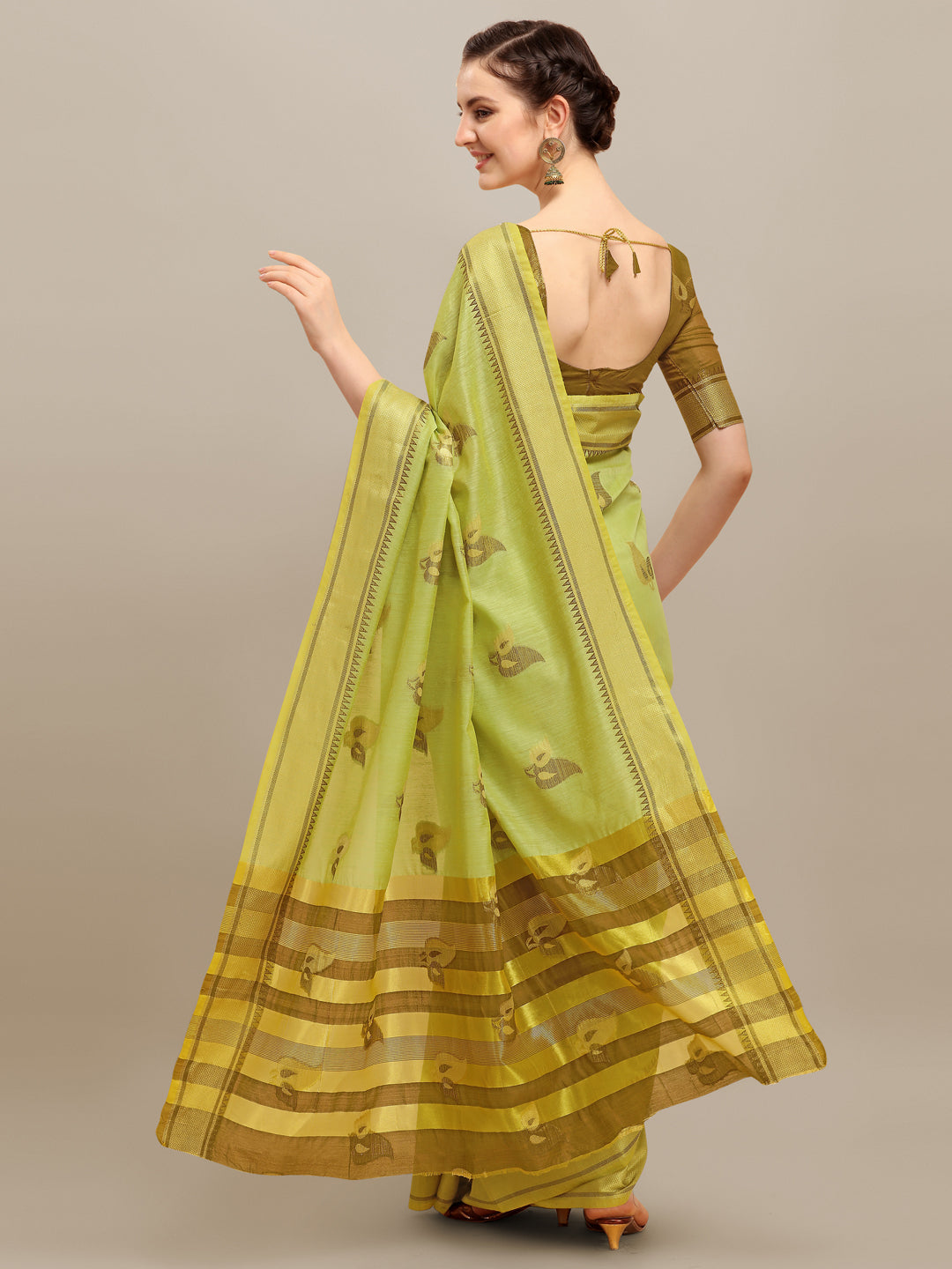 Indyancart RV Women's Linen Cotton Silk Floral Zari Printed Work  Exclusive Saree ( KVD1207 )