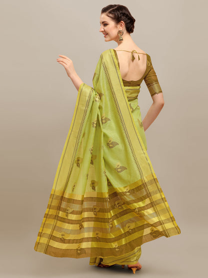 Indyancart RV Women's Linen Cotton Silk Floral Zari Printed Work  Exclusive Saree ( KVD1207 )
