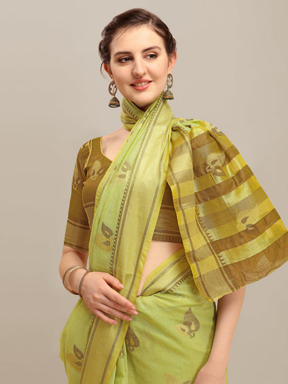Indyancart RV Women's Linen Cotton Silk Floral Zari Printed Work  Exclusive Saree ( KVD1207 )