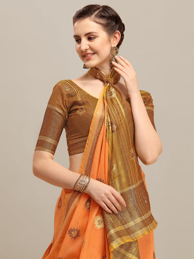 Indyancart RV Women's Linen Cotton Silk Floral Zari Printed Work  Exclusive Saree ( KVD1210 )