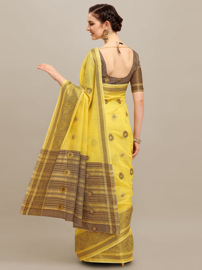 Indyancart RV Women's Linen Cotton Silk Floral Zari Printed Work  Exclusive Saree ( KVD1211 )