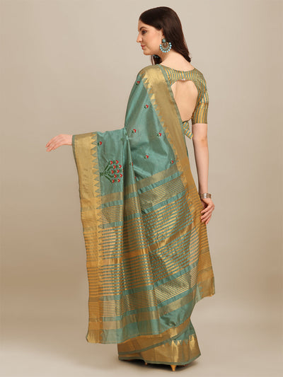 Indyancart RV Women's Assam Silk Colorful Thread Embroidered Saree ( KVD1222 )