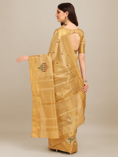 Indyancart RV Women's Assam Silk Colorful Thread Embroidered Saree ( KVD1223 )