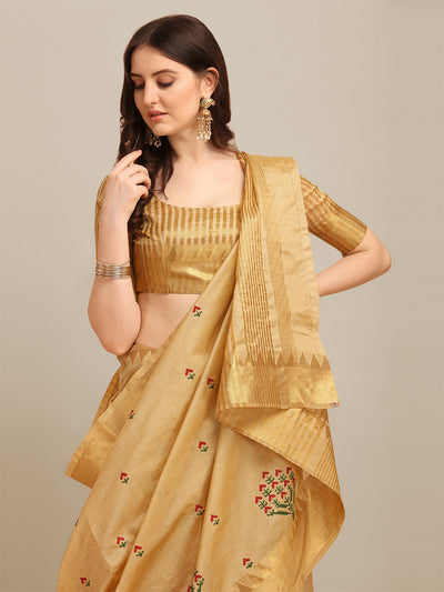 Indyancart RV Women's Assam Silk Colorful Thread Embroidered Saree ( KVD1223 )