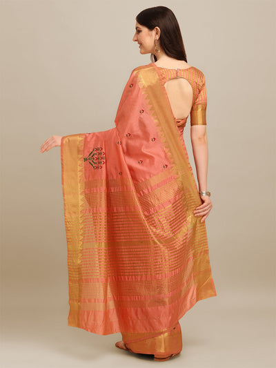 Indyancart RV Women's Assam Silk Colorful Thread Embroidered Saree ( KVD1224 )