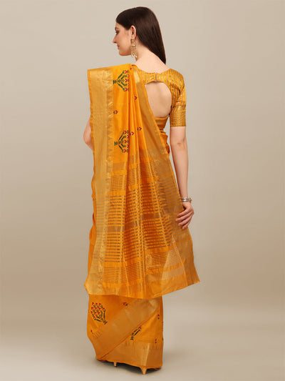 Indyancart RV Women's Assam Silk Colorful Thread Embroidered Saree ( KVD1225 )
