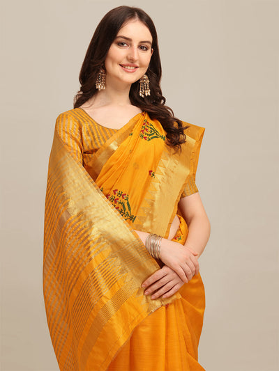 Indyancart RV Women's Assam Silk Colorful Thread Embroidered Saree ( KVD1225 )