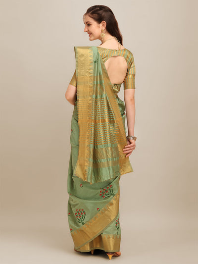 Indyancart RV Women's Assam Silk Colorful Thread Embroidered Saree ( KVD1226 )