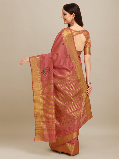 Indyancart RV Women's Assam Silk Colorful Thread Embroidered Saree ( KVD1227 )