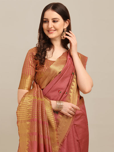 Indyancart RV Women's Assam Silk Colorful Thread Embroidered Saree ( KVD1227 )