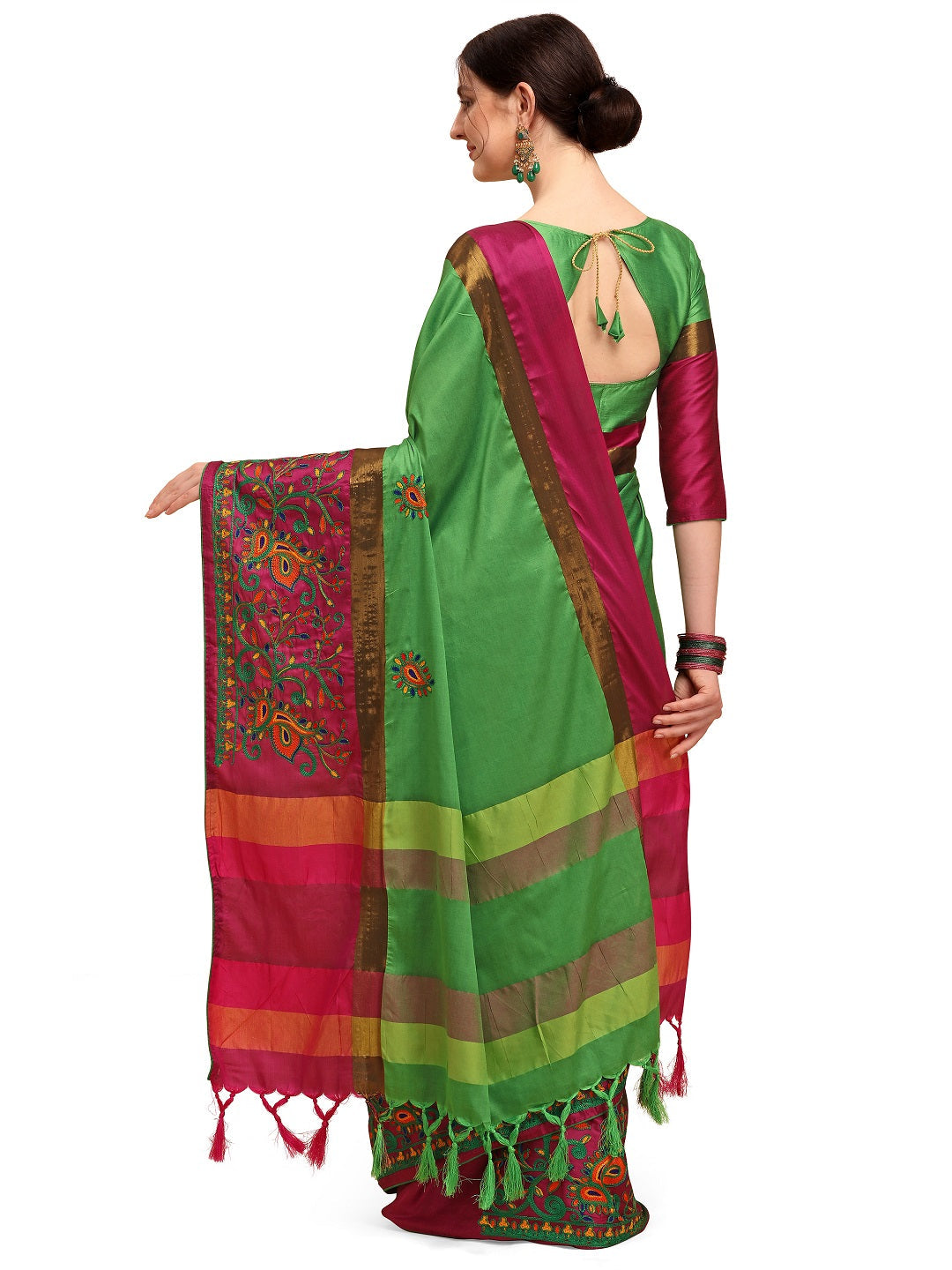 Indyancart RV Women's Designer Traditional Embroidered Cotton Silk Saree With Blouse ( KVD1232 )