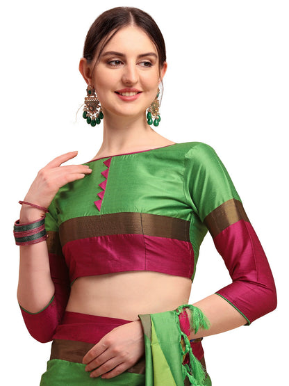 Indyancart RV Women's Designer Traditional Embroidered Cotton Silk Saree With Blouse ( KVD1232 )