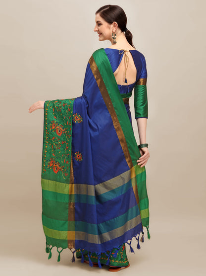 Indyancart RV Women's Designer Traditional Embroidered Cotton Silk Saree With Blouse ( KVD1233 )