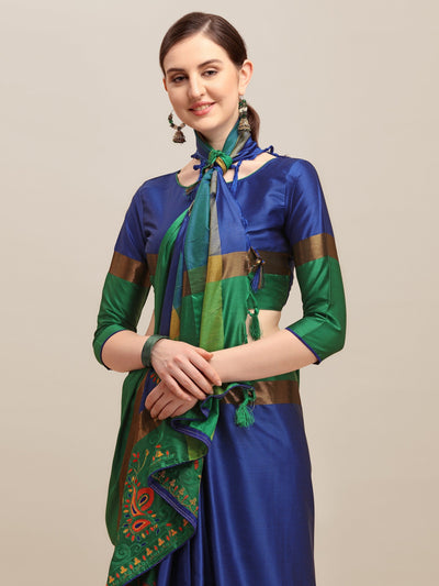 Indyancart RV Women's Designer Traditional Embroidered Cotton Silk Saree With Blouse ( KVD1233 )