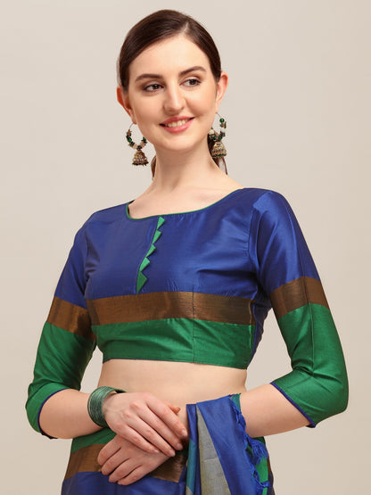 Indyancart RV Women's Designer Traditional Embroidered Cotton Silk Saree With Blouse ( KVD1233 )