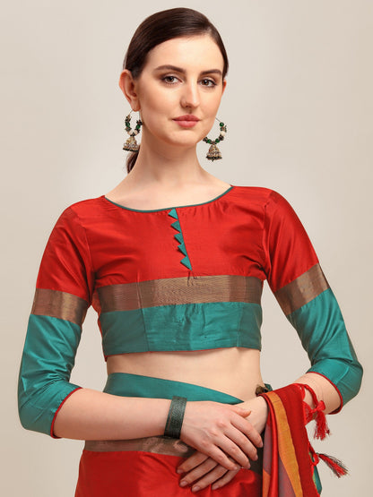Indyancart RV Women's Designer Traditional Embroidered Cotton Silk Saree With Blouse ( KVD1234 )