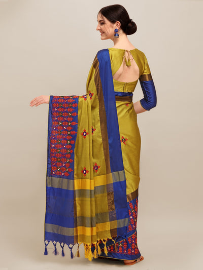 Indyancart RV Women's Designer Traditional Embroidered Cotton Silk Saree With Blouse ( KVD1242 )