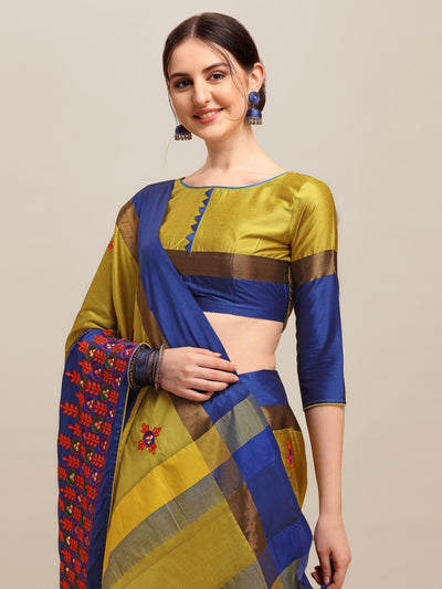 Indyancart RV Women's Designer Traditional Embroidered Cotton Silk Saree With Blouse ( KVD1242 )