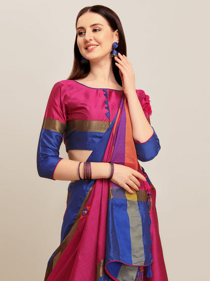 Indyancart RV Women's Designer Traditional Embroidered Cotton Silk Saree With Blouse ( KVD1244 )