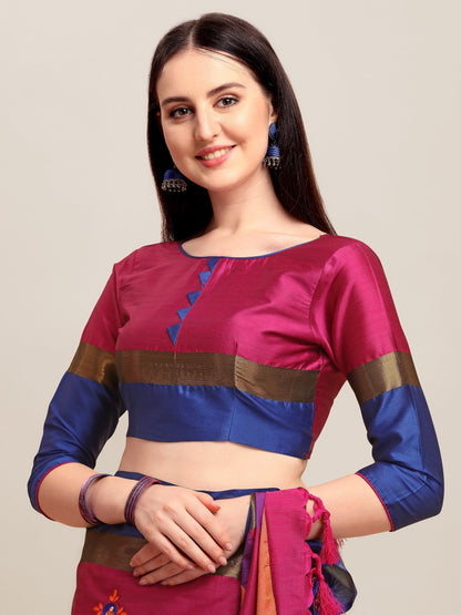 Indyancart RV Women's Designer Traditional Embroidered Cotton Silk Saree With Blouse ( KVD1244 )
