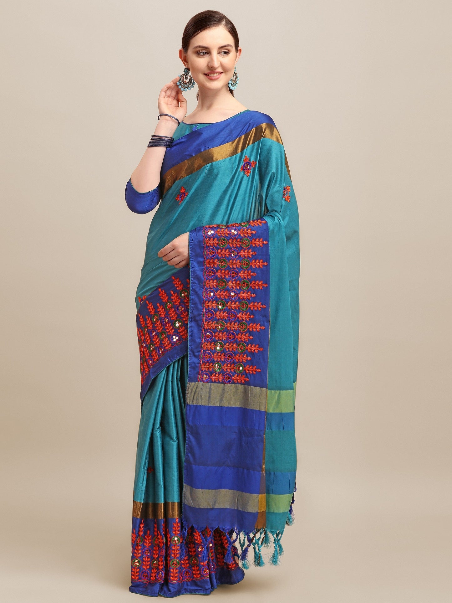 Dhiyona RV Women's Designer Traditional Embroidered Cotton Silk Saree With Blouse ( KVD1245 )