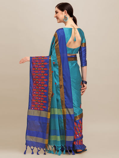 Indyancart RV Women's Designer Traditional Embroidered Cotton Silk Saree With Blouse ( KVD1245 )