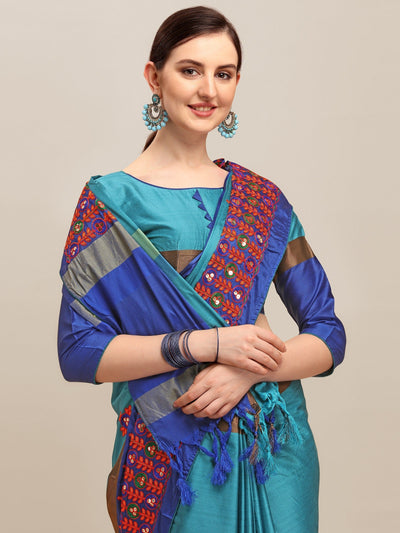 Indyancart RV Women's Designer Traditional Embroidered Cotton Silk Saree With Blouse ( KVD1245 )