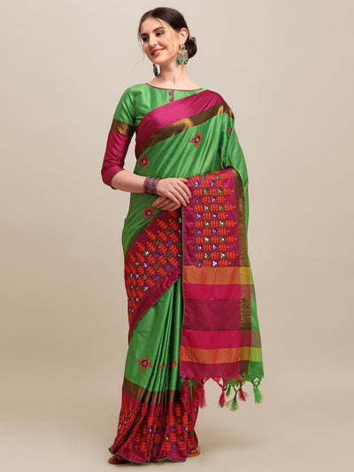 Indyancart RV Women's Designer Traditional Embroidered Cotton Silk Saree With Blouse ( KVD1246 )