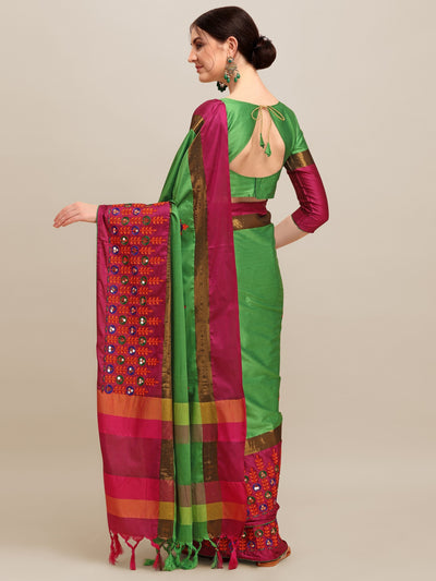 Indyancart RV Women's Designer Traditional Embroidered Cotton Silk Saree With Blouse ( KVD1246 )