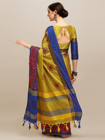 Indyancart RV Women's Designer Traditional Embroidered Cotton Silk Saree With Blouse ( KVD1254 )